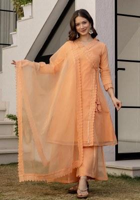 Orange Solid Organza Kurta Set