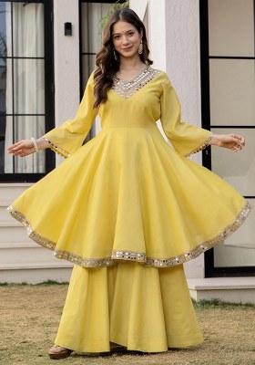 Light Yellow Solid Chanderi Kurta Set