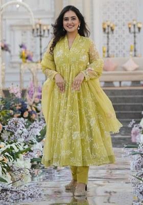 Light Yellow Embroidery Organza Kurta Set