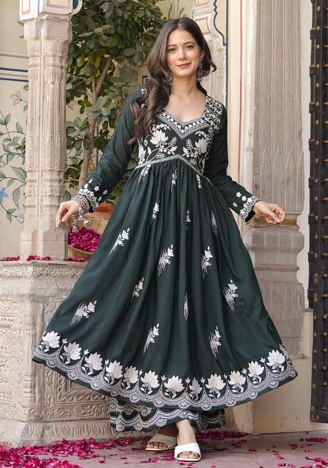 Green Embroidered Rayon Sharara Set