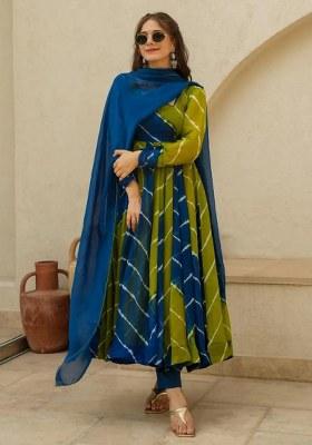 Teal Tie-Dye Georgette Kurta Set