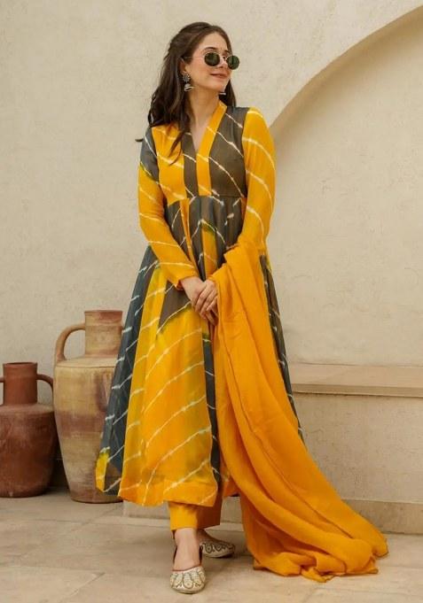Yellow Tie-Dye Georgette Kurta Set