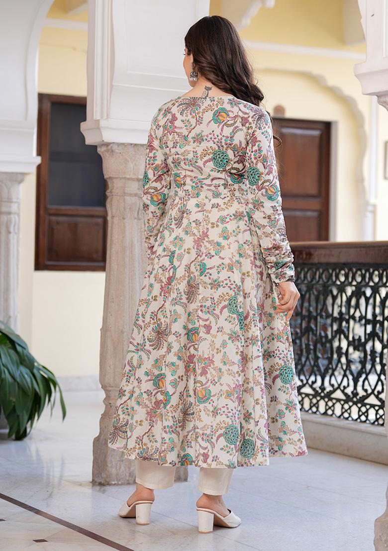 Multi Floral Printed Cotton Kurta Set - Indya