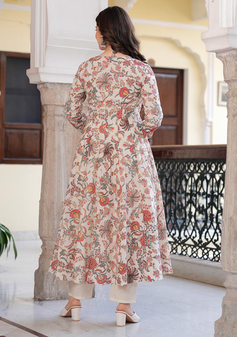 Multi Floral Printed Cotton Kurta Set - Indya