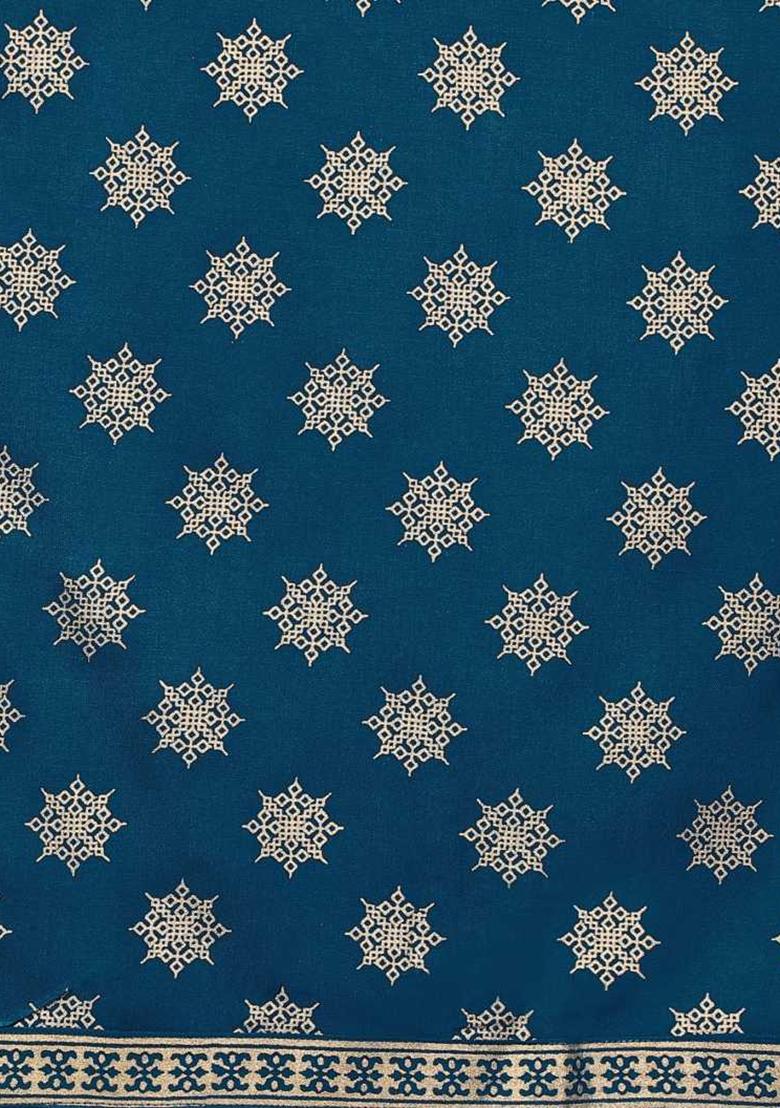 Teal Foil Print Rayon Kurta Set - Indya