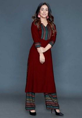 Maroon Foil Print Rayon Kurta Set