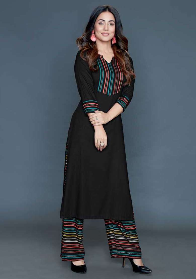Black Striped Rayon Co Ord Set - Indya