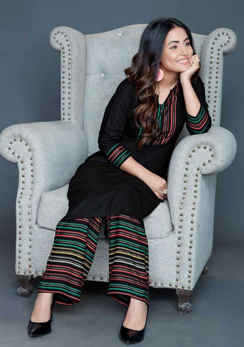 Black Striped Rayon Co Ord Set - Indya