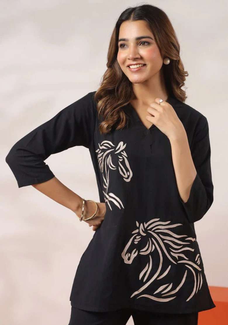 Black Printed Rayon Co Ord Set - Indya