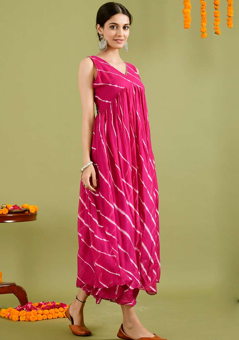 Wine Leheriya chiffon Anarkali - Indya