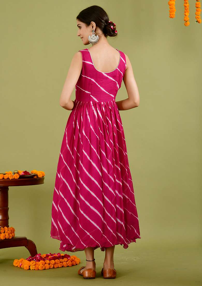 Wine Leheriya chiffon Anarkali - Indya