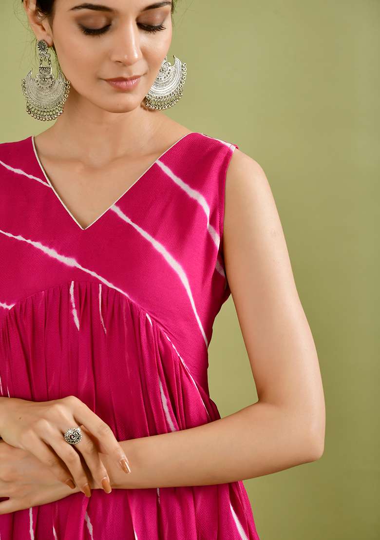 Wine Leheriya chiffon Anarkali - Indya