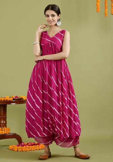 Wine Leheriya chiffon Anarkali