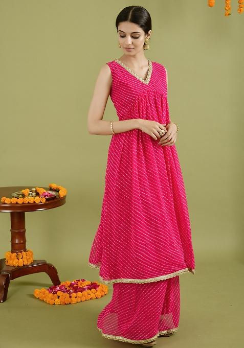 Magenta Bandhani Georgette Kurta Palazzo Set