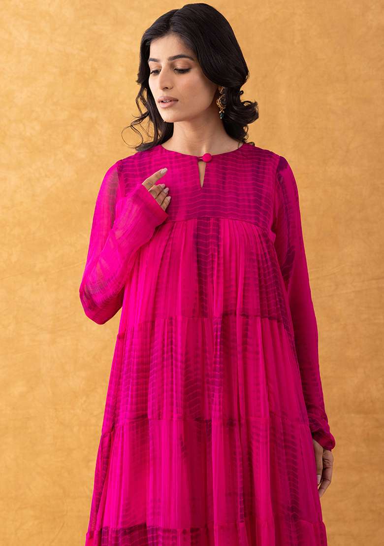 Magenta Solid Cotton A Line Kurta Set - Indya