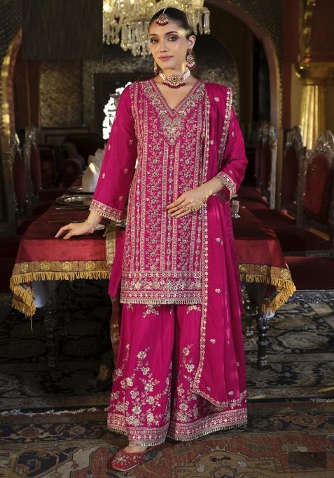 Pink Embroidery Silk Kurta Set