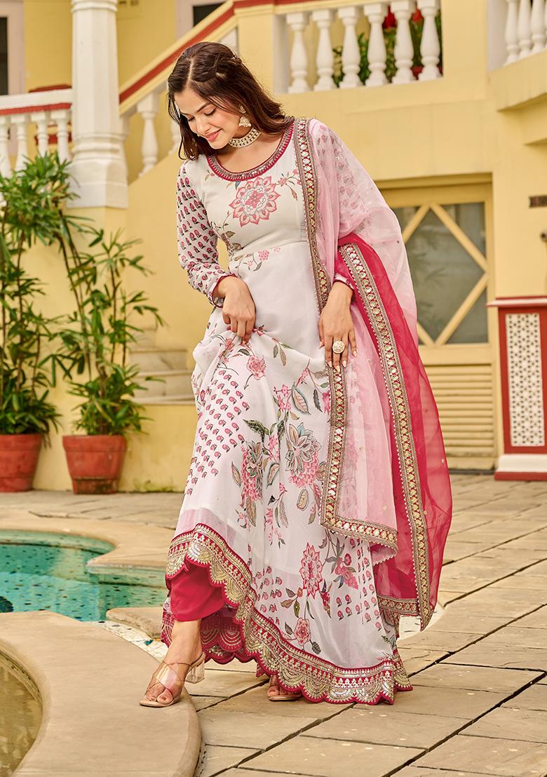 Multicolor Embroidery Georgette Kurta Set - Indya