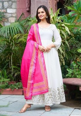 White Embroidery Georgette Kurta Set