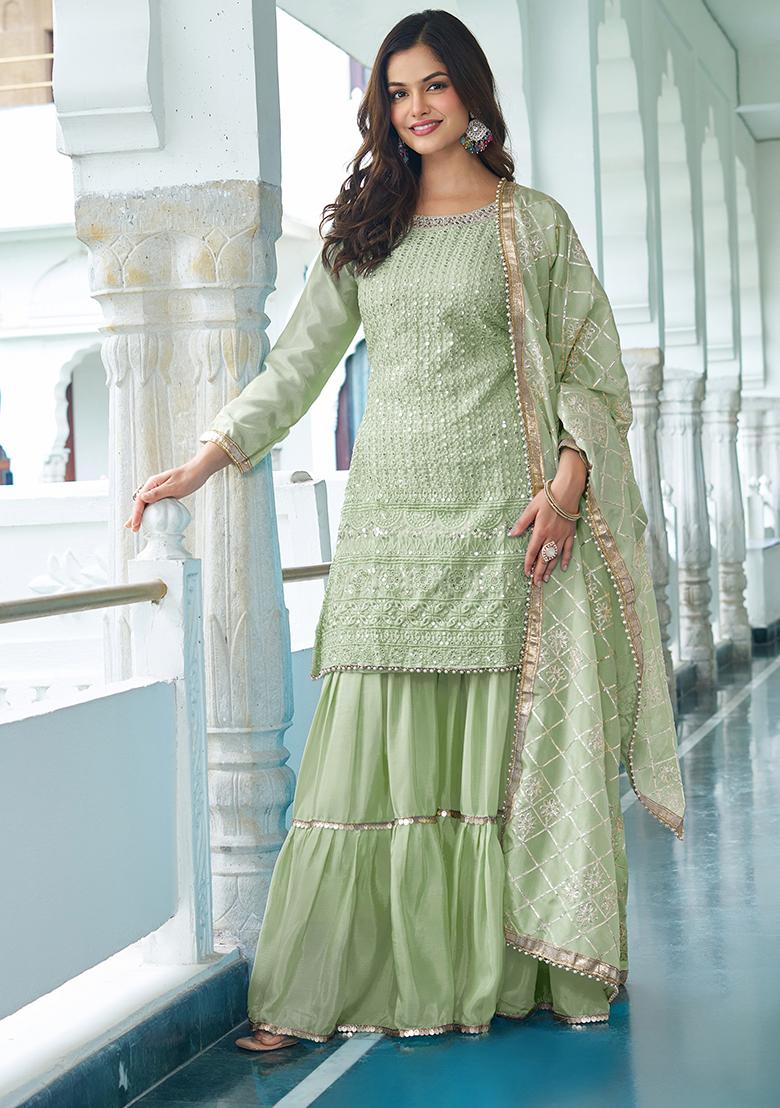 Pista Embroidery Silk Kurta Set - Indya