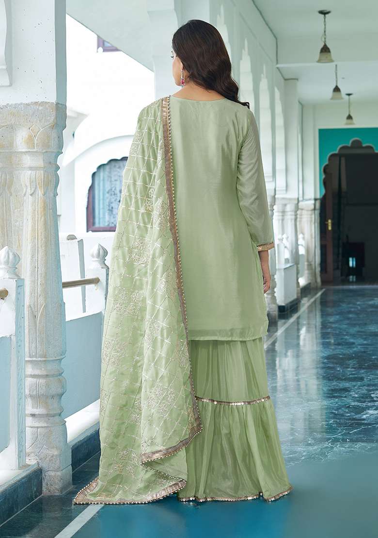 Pista Embroidered Silk Blend Sharara Set - Indya