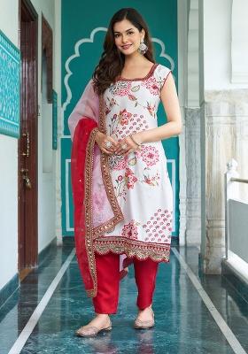 White Embroidery Georgette Kurta Set