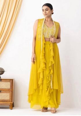 Yellow Embroidery Georgette Kurta Set