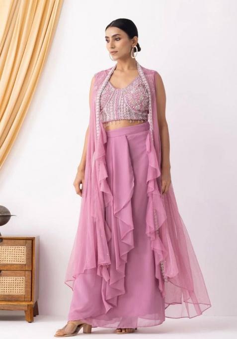 Peach Embroidery Georgette Kurta Set