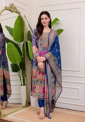 Multicolor Embroidery Chinon Kurta Set