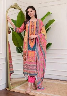 Multicolor Embroidery Chinon Kurta Set
