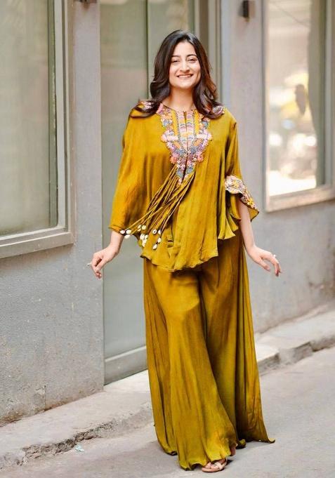 Yellow Embroidery Chinon Kurta Set