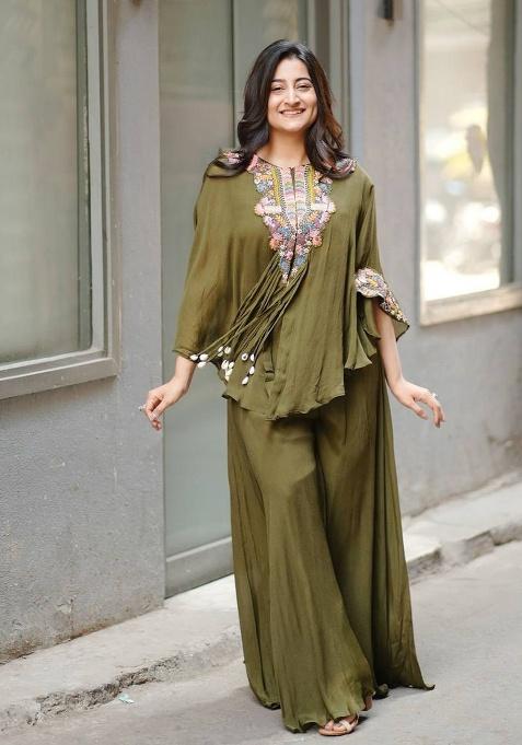 Green Embroidery Chinon Kurta Set