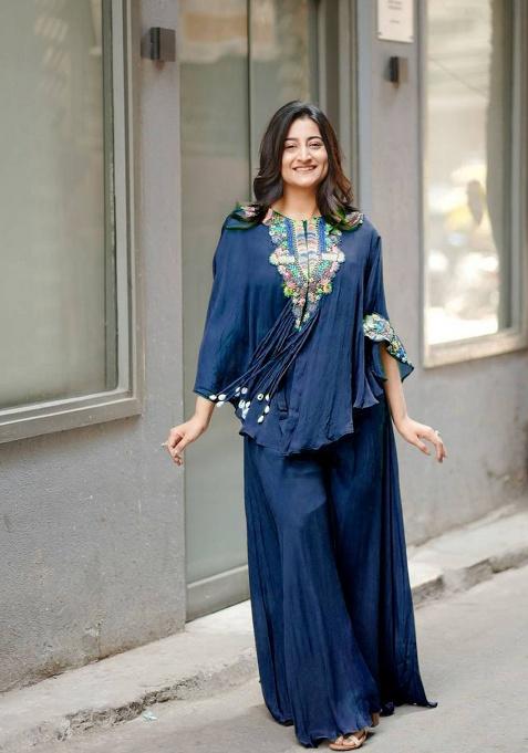 Blue Embroidery Chinon Kurta Set