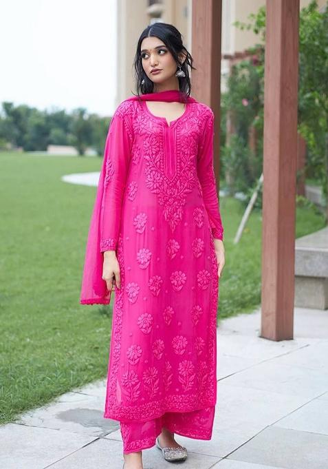 Pink Embroidery Georgette Kurta Set