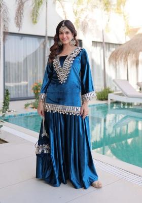 Rama Embroidery Velvet Kurta Set