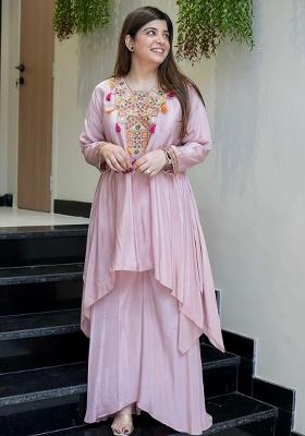 Pink Embroidery Silk Kurta Set