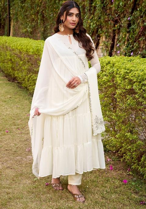 White Foil Work Marbel Kurta Set