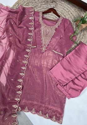 Pink Embroidery Crunchy Salwar Suit