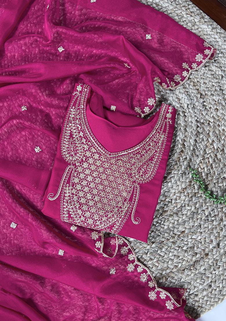 Pink Embroidery ORGENZA Salwar Suit - Indya