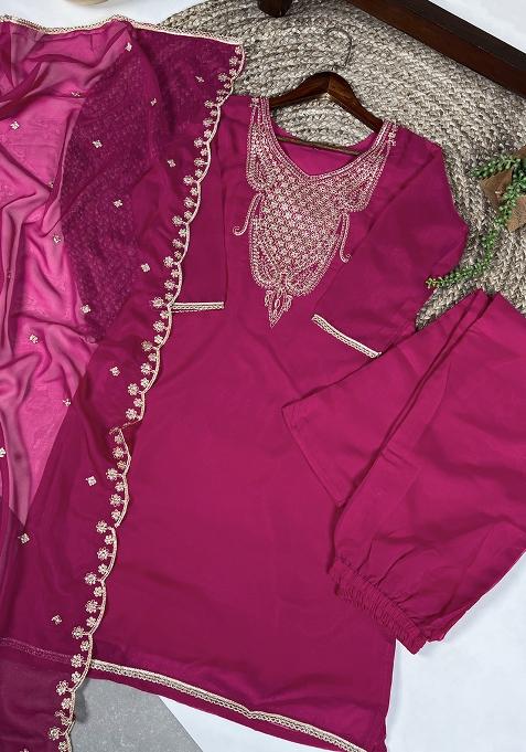 Pink Embroidery ORGENZA Salwar Suit