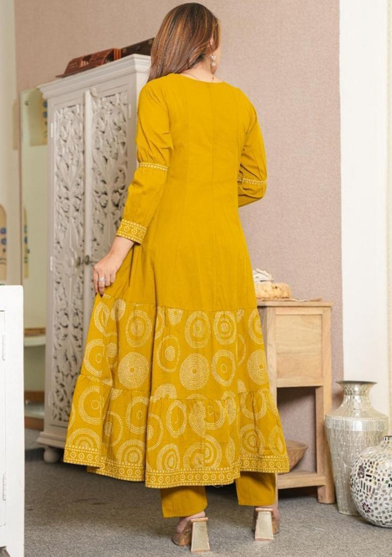 Light Yellow Embroidery Cotton Kurta Sets - Indya