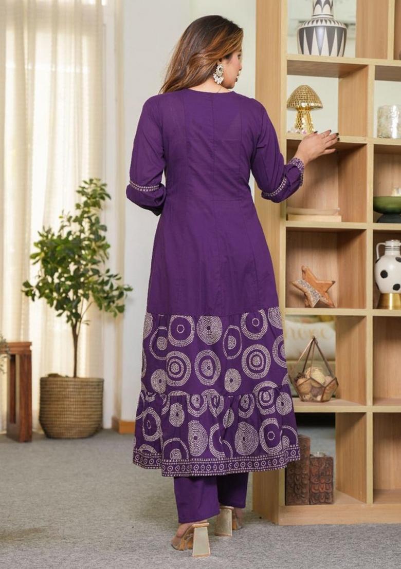 Blue Embroidery Cotton Kurta Sets - Indya