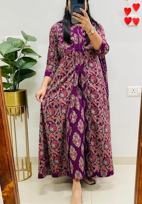 Purple Printed Cotton Kurta Sets