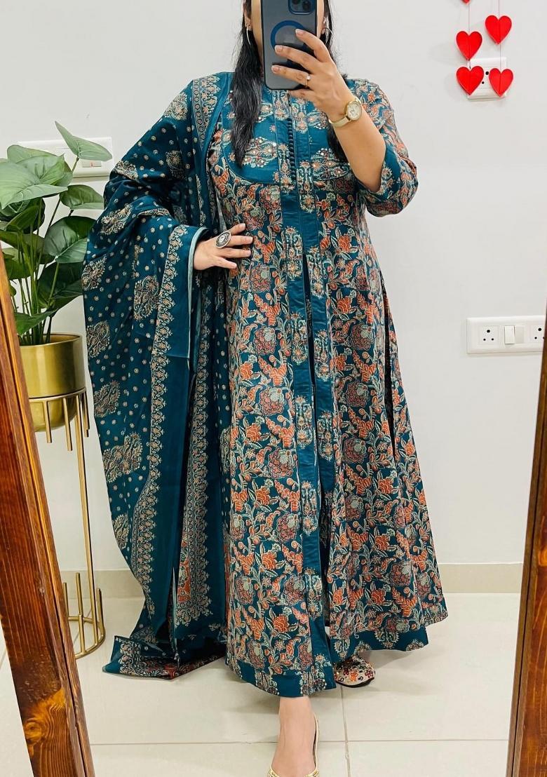 Blue Printed Cotton Kurta Sets - Indya