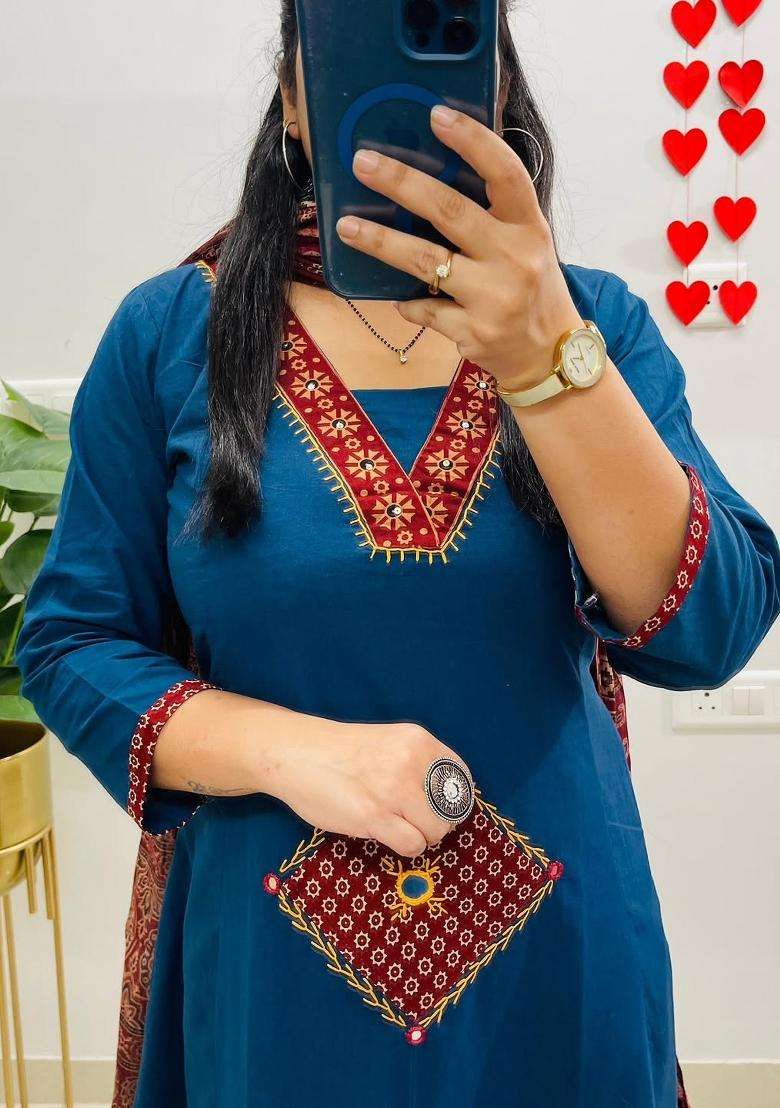 Blue Printed Cotton Kurta Sets - Indya