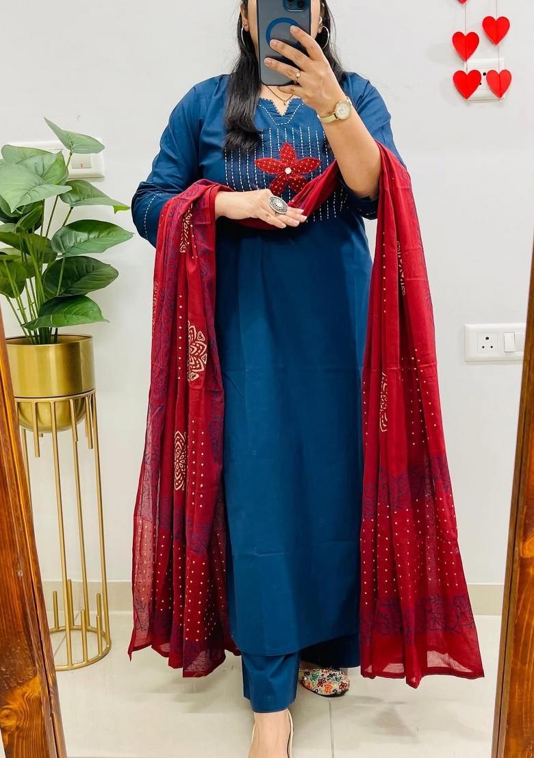 Blue Printed Cotton Kurta Sets - Indya
