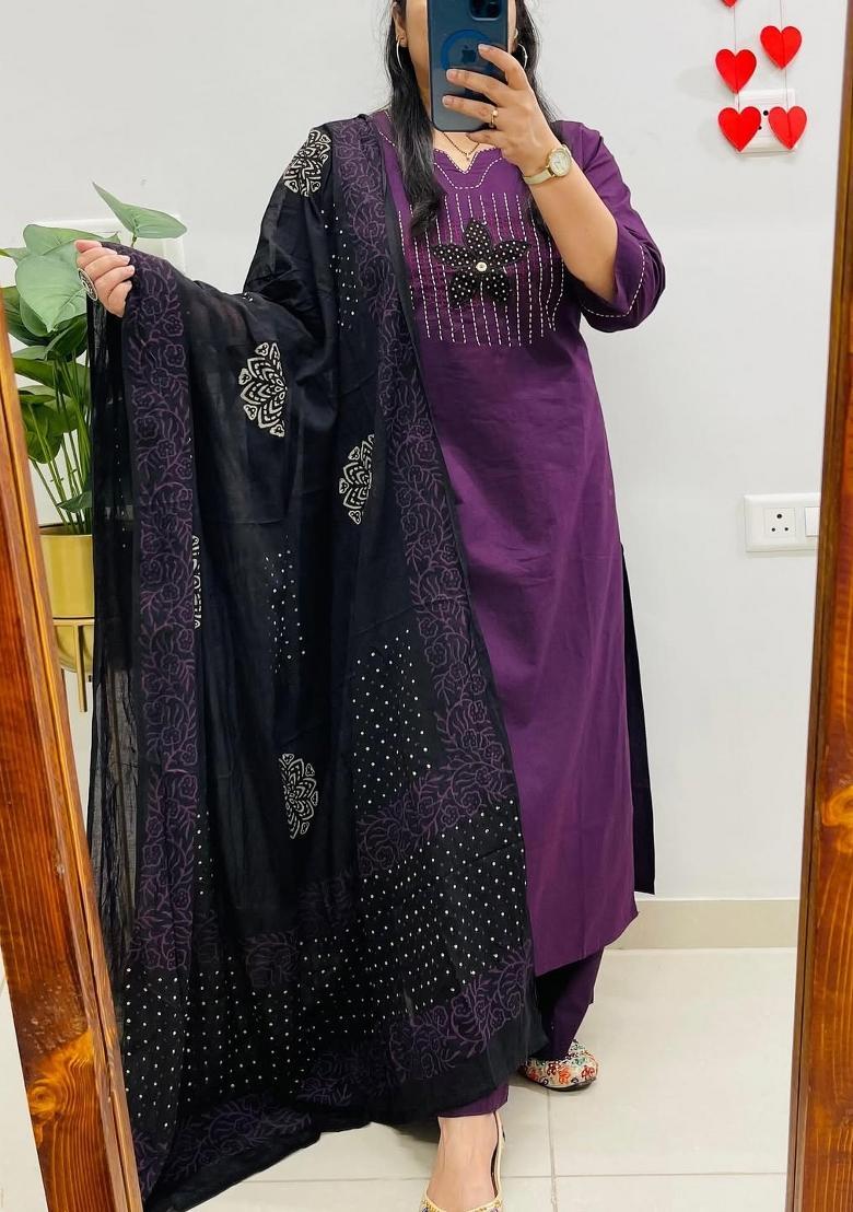 Black Printed Cotton Kurta Sets - Indya