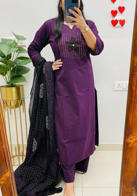 Black Printed Cotton Kurta Sets