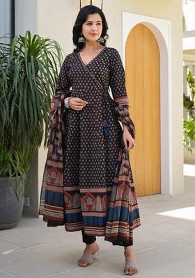 Black Printed Cotton Kurta Sets
