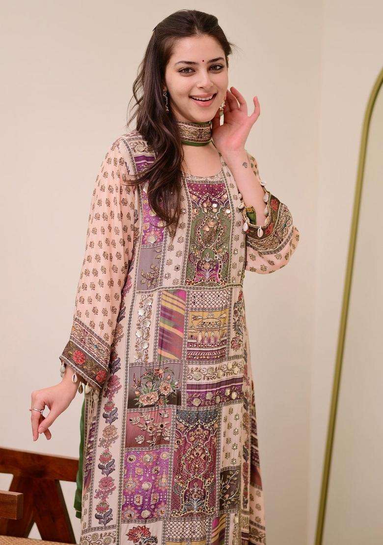 Multicolor Embroidery Cotton Kurta Sets - Indya