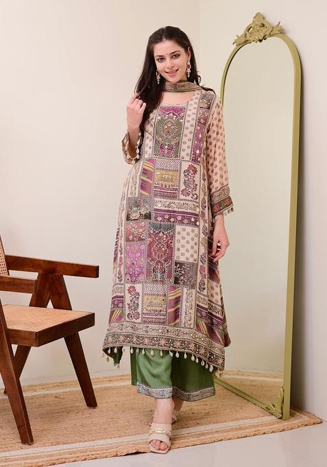 Multicolor Embroidery Cotton Kurta Sets